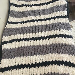 Cozy Striped Knit Throw Blanket - Black, Gray, and White